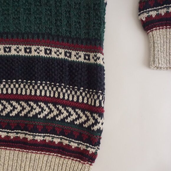 Vintage Northwest Territory Sweater Nordic Stripe Cabin Knit Beige Green XL - Picture 5 of 9